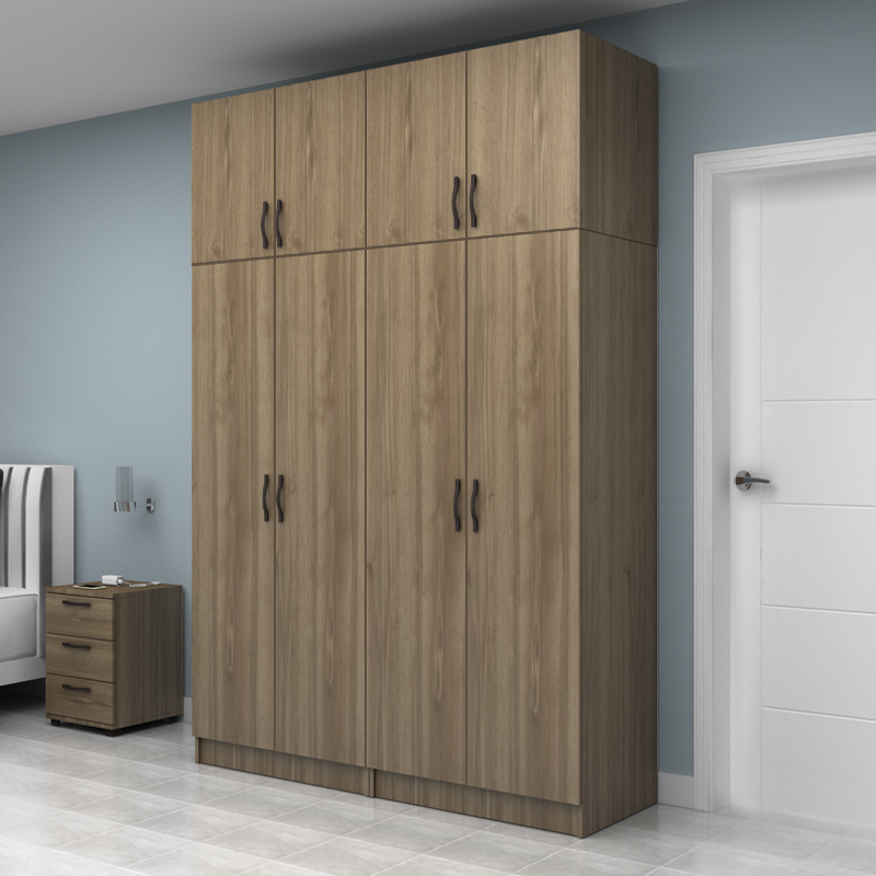Vivian Megapap four doors melamine wardrobe with cabinet in walnut color 160x51.8x240cm.