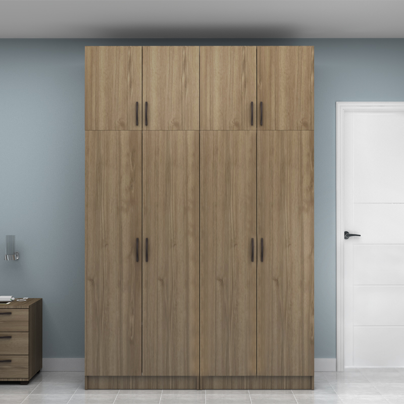 Vivian Megapap four doors melamine wardrobe with cabinet in walnut color 160x51.8x240cm.
