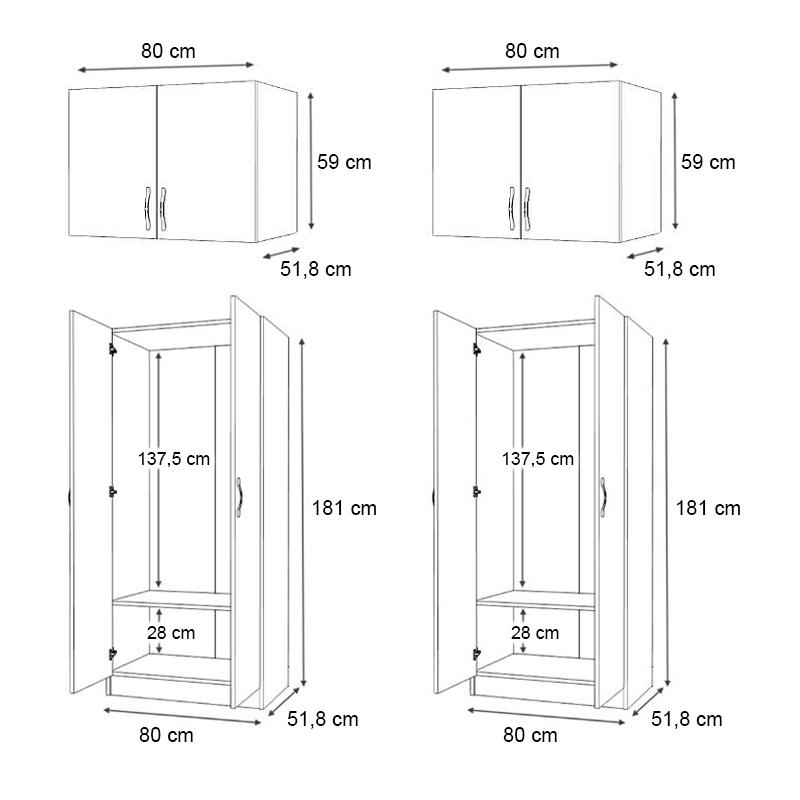 Vivian Megapap four doors melamine wardrobe with cabinet in walnut color 160x51.8x240cm.