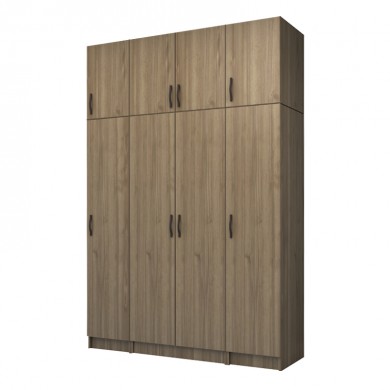 Vivian Megapap four doors melamine wardrobe with cabinet in walnut color 160x51,8x240cm.
