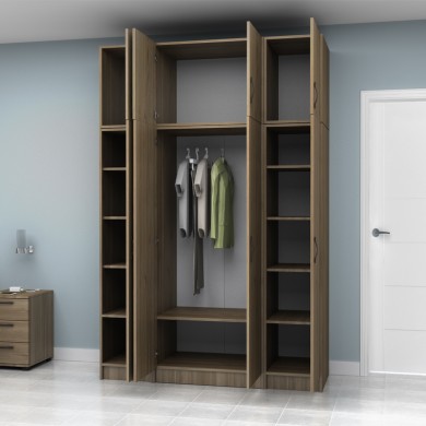 Vivian Megapap four doors melamine wardrobe with cabinet in walnut color 160x51,8x240cm.