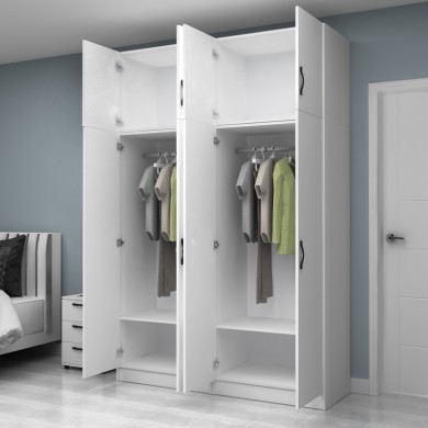 Vivian Megapap four doors melamine wardrobe with cabinet in white color 160x51.8x240cm.