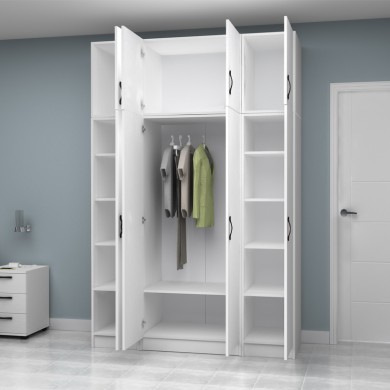 Vivian Megapap four doors melamine wardrobe with cabinet in white color 160x51,8x240cm.