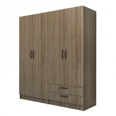 Vivian Megapap four doors melamine wardrobe in walnut color 160x51.8x181cm.