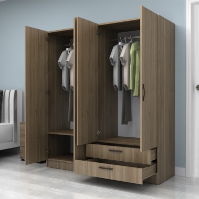 Vivian Megapap four doors melamine wardrobe in walnut color 160x51.8x181cm.