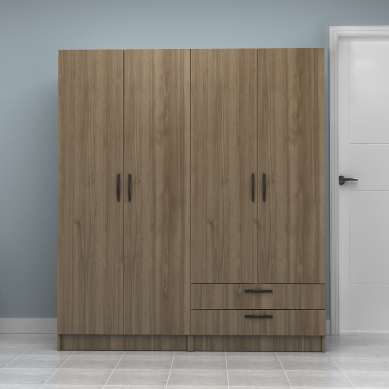 Vivian Megapap four doors melamine wardrobe in walnut color 160x51.8x181cm.