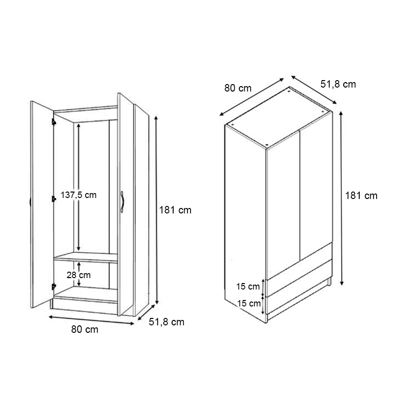 Vivian Megapap four doors melamine wardrobe in walnut color 160x51.8x181cm.