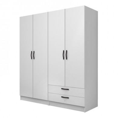 Vivian Megapap four doors melamine wardrobe in white color 160x51.8x181cm.