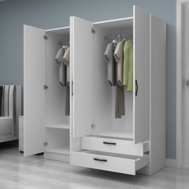 Vivian Megapap four doors melamine wardrobe in white color 160x51.8x181cm.