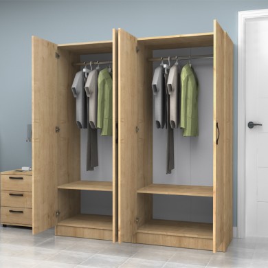 Vivian Megapap four doors melamine wardrobe in oak color 160x51.8x181cm.