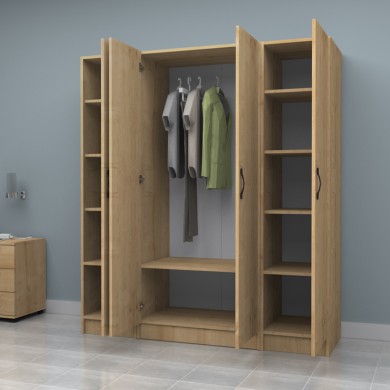 Vivian Megapap four doors melamine wardrobe in oak color 160x51.8x181cm.