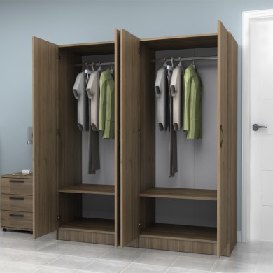 Vivian Megapap four doors melamine wardrobe in walnut color 160x51.8x181cm.