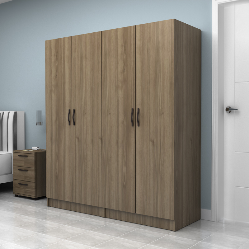 Vivian Megapap four doors melamine wardrobe in walnut color 160x51.8x181cm.