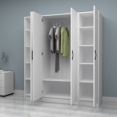 Vivian Megapap four doors melamine wardrobe in white color 160x51.8x181cm.