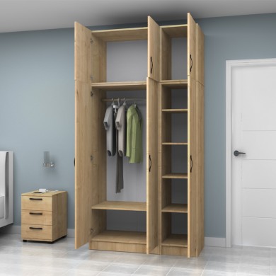 Vivian Megapap three doors melamine wardrobe with cabinet in oak color 120x51.8x240cm.