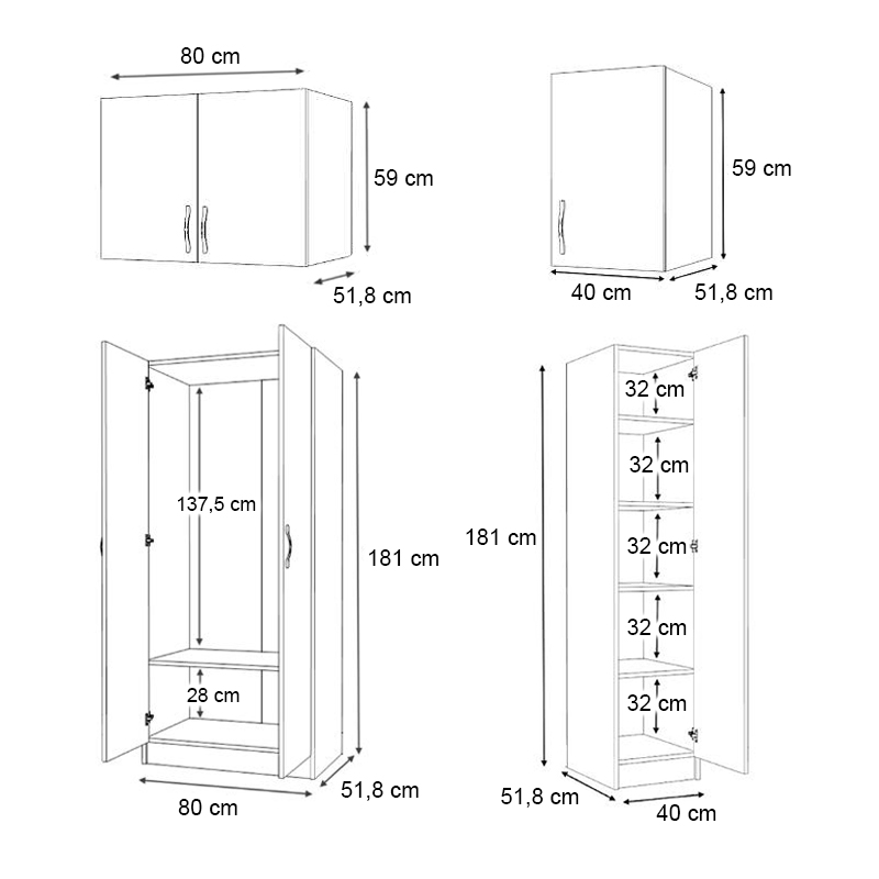 Vivian Megapap three doors melamine wardrobe with cabinet in oak color 120x51.8x240cm.