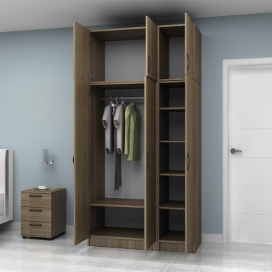 Vivian Megapap three doors melamine wardrobe with cabinet in walnut color 120x51.8x240cm.