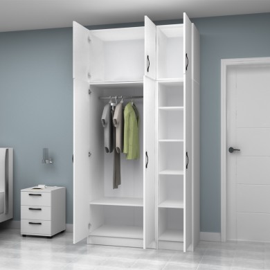 Vivian Megapap three doors melamine wardrobe with cabinet in white color 120x51.8x240cm.
