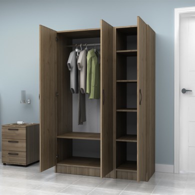 Vivian Megapap three doors melamine wardrobe in walnut color 120x51.8x181cm.