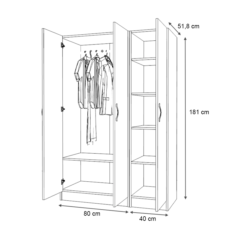Vivian Megapap three doors melamine wardrobe in walnut color 120x51.8x181cm.
