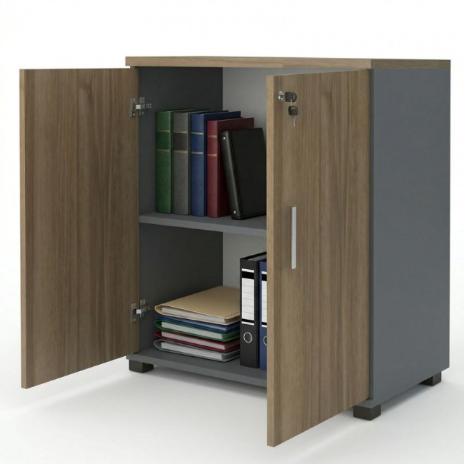 Ντουλάπι γραφείου με κλειδαριά επαγγελματικό Venturo Megapap χρώμα ανθρακί - καρυδί 80x40x80εκ.