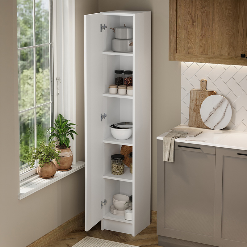 Buket Megapap melamine multi purpose cabinet in white color 29,8x32,1x175,2cm.