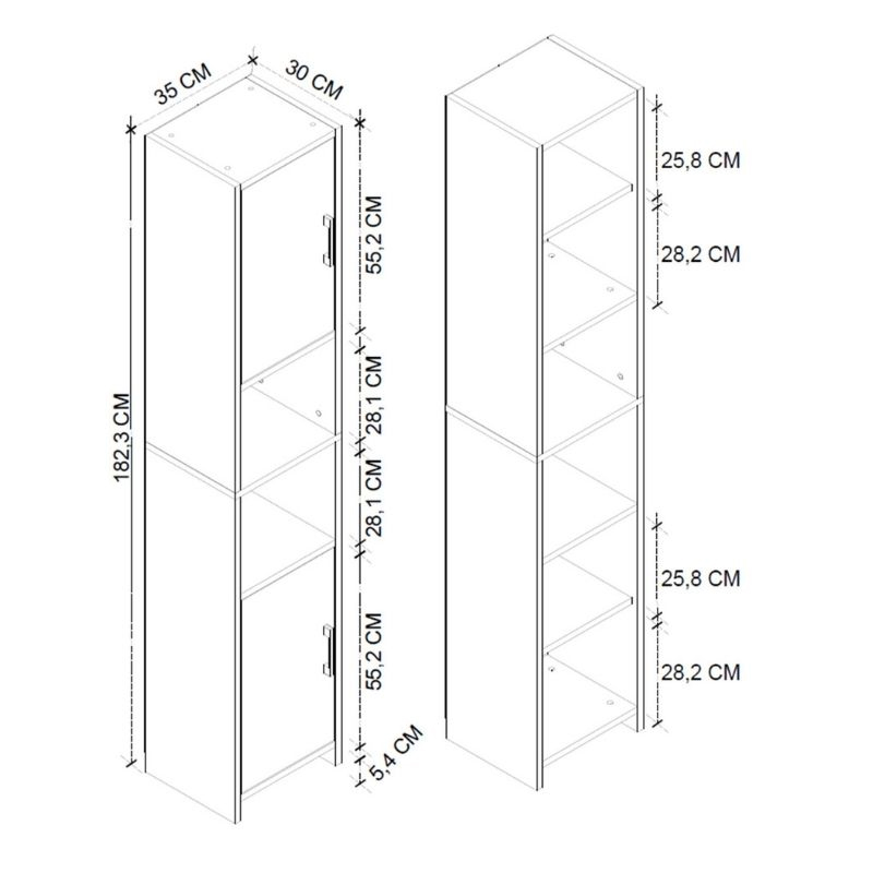 Hobbes Megapap melamine kitchen / bathroom cabinet in white color 35x30x180cm.