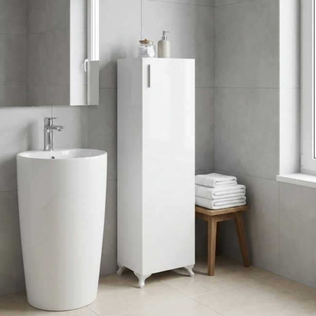 Ντουλάπι κουζίνας - μπάνιου Mine Megapap χρώμα λευκό 30x32x128εκ.