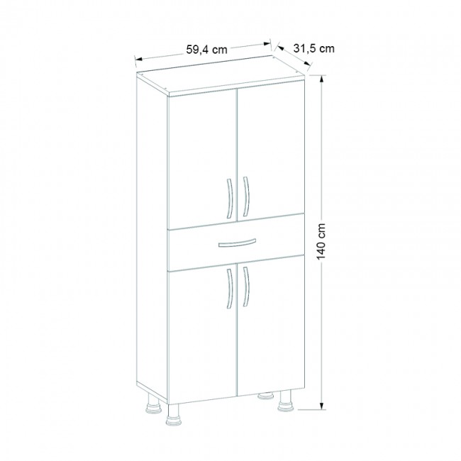 Ντουλάπι κουζίνας - μπάνιου Montana Megapap χρώμα λευκό 59,4x31,5x140εκ.