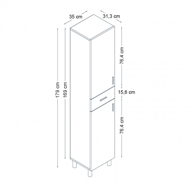 Selina Megapap melamine kitchen/bathroom cabinet in white color 35x31x179cm.