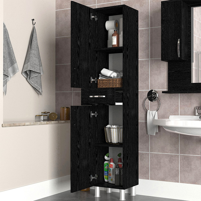 Selina Megapap melamine kitchen/bathroom cabinet in sencron black color 35x31x179cm.