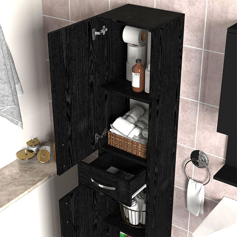 Selina Megapap melamine kitchen/bathroom cabinet in sencron black color 35x31x179cm.