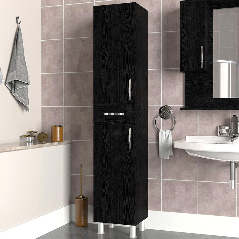 Selina Megapap melamine kitchen/bathroom cabinet in sencron black color 35x31x179cm.
