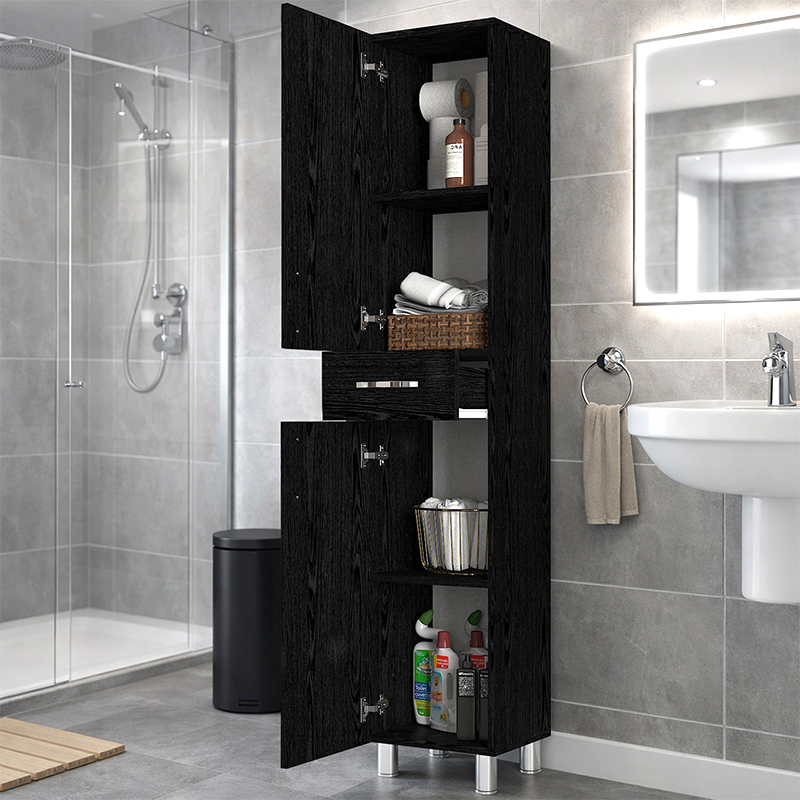 Selina Megapap melamine kitchen/bathroom cabinet in sencron black color 35x31x179cm.