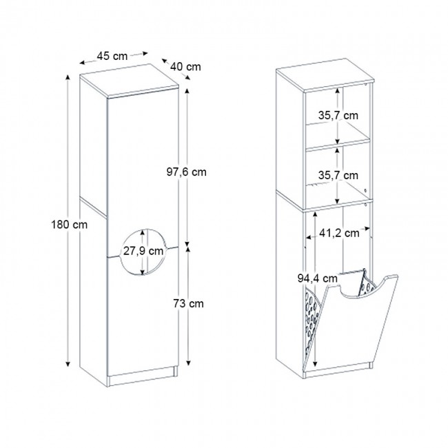 Ντουλάπι με καλάθι απλύτων Verga Megapap χρώμα λευκό 45x40x180εκ.