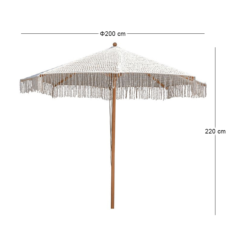 ΟΜΠΡΕΛΑ Ξύλινη Φ200cm, Πλεκτό Μακραμέ Μπεζ