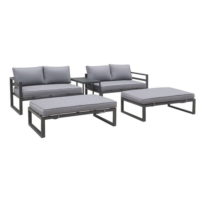 ORBEA Set Alu (Sofa+2 Benches+Coffee Table) Dark Grey/Cushions Dark Grey
