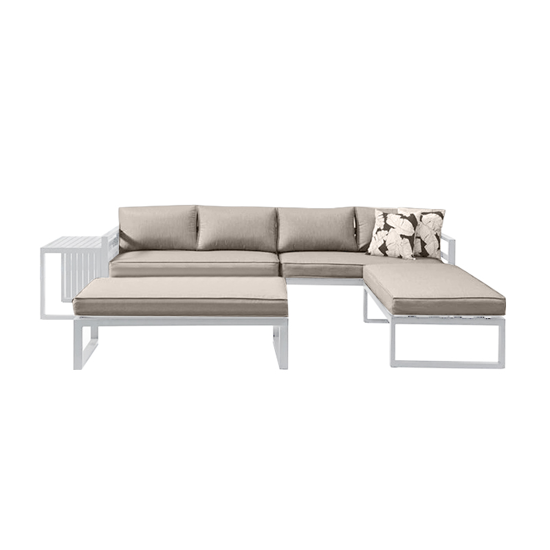 ORBEA Set Alu (Sofa+2 Benches+Coffee Table) White/Cushions Beige