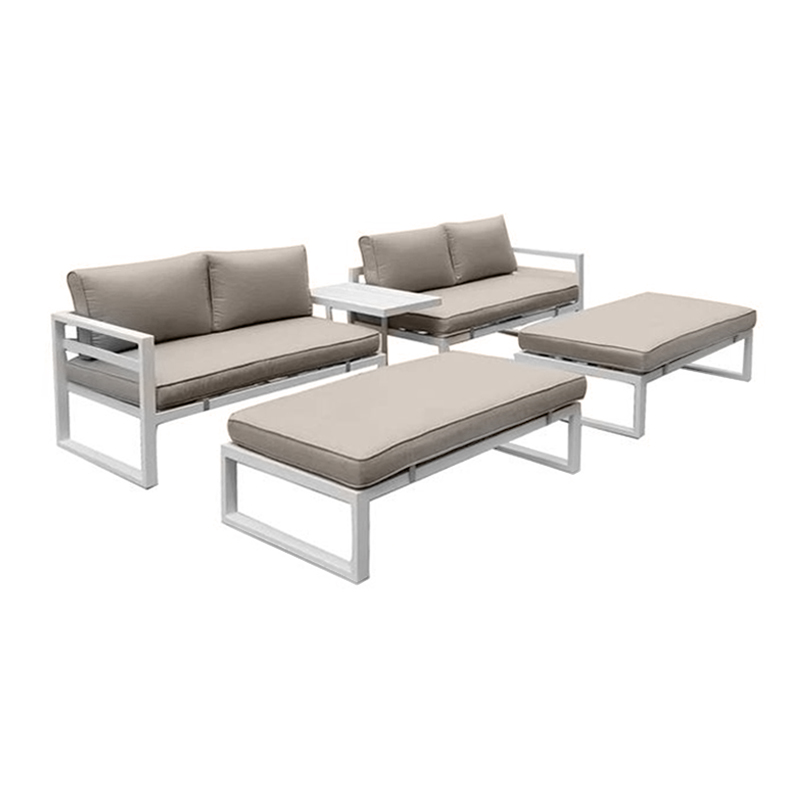 ORBEA Set Alu (Sofa+2 Benches+Coffee Table) White/Cushions Beige
