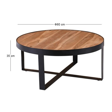 OVEN-W Coffee Table d.80x35 Acacia Natural Finish (Black Paint)