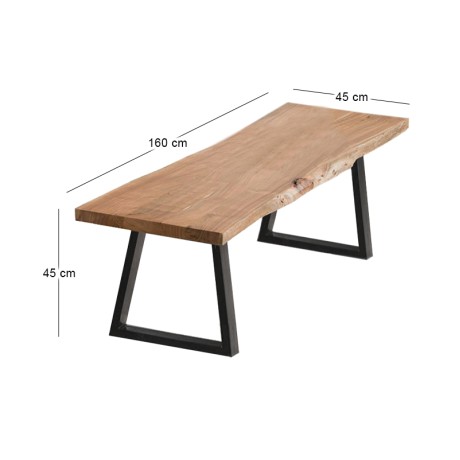 LIZARD Slim Bench 160x45x45 Acacia Natural Finish (Black Paint)