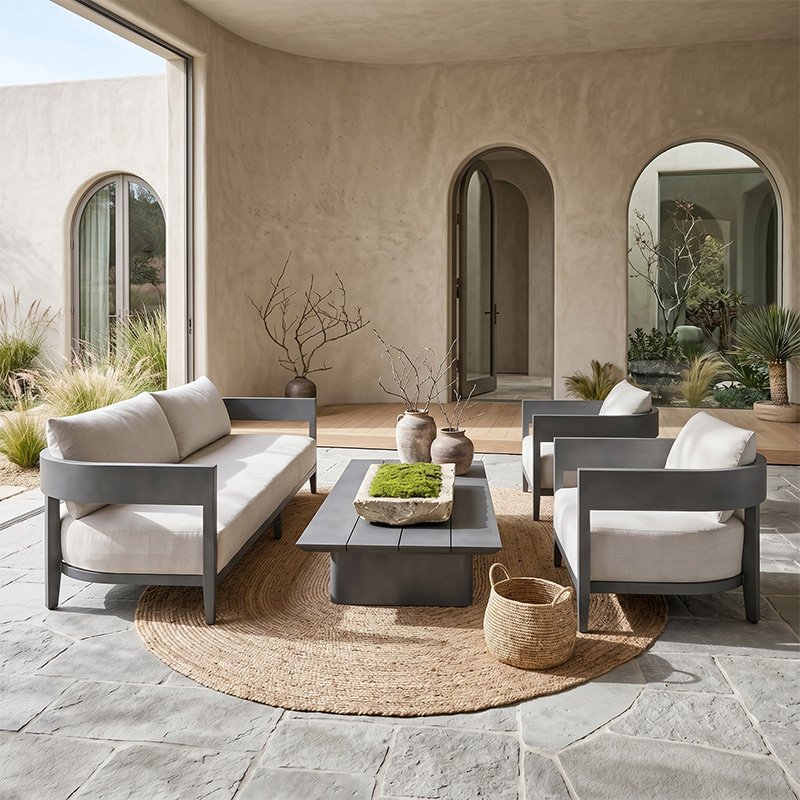 PALMER Set (4pcs) Alu Anthracite/Cushions Beige