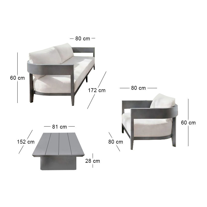PALMER Set (4pcs) Alu Anthracite/Cushions Beige