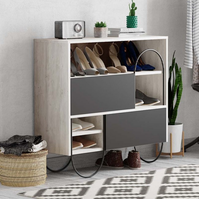 Παπουτσοθήκη Norfolk Megapap χρώμα λευκό αντικέ 97x35x94,5εκ.