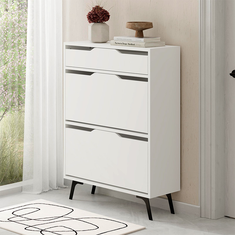 Asta Megapap melamine shoe cabinet in white color 81.6x29.5x110cm.