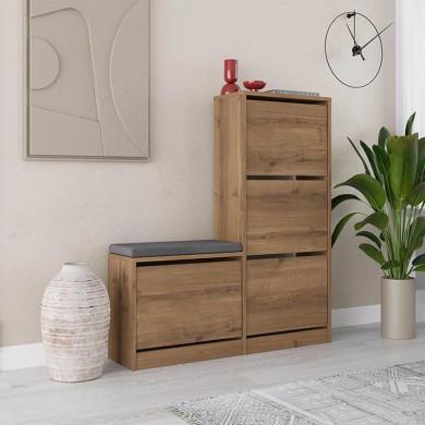 Dude Megapap melamine bench - shoe rack in light brown color 104,8x26x118,5cm.