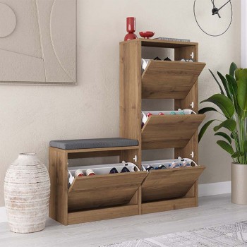 Παπουτσοθήκη Dude Megapap χρώμα ανοιχτό καρυδί 104,8x26x118,5εκ.