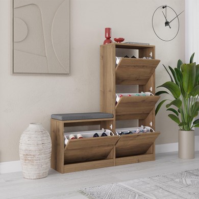 Dude Megapap melamine bench - shoe rack in light brown color 104,8x26x118,5cm.