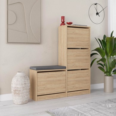 Dude Megapap melamine bench - shoe rack in oak color 104,8x26x118,5cm.