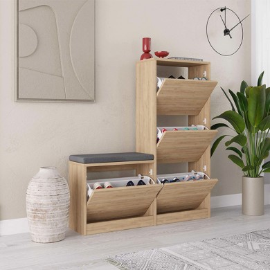 Dude Megapap melamine bench - shoe rack in oak color 104,8x26x118,5cm.